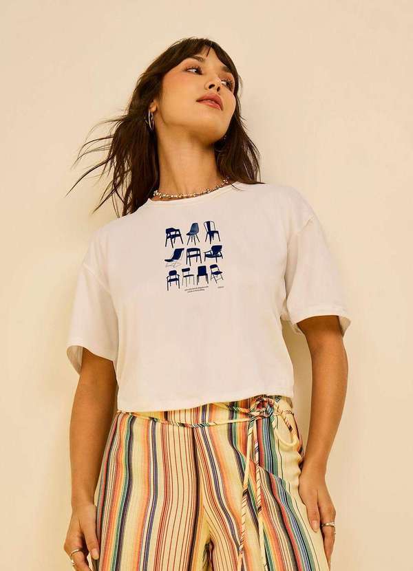 Zinco - Camiseta Zinco Solta Decote Careca Manga Curta Padrão Off White Branco