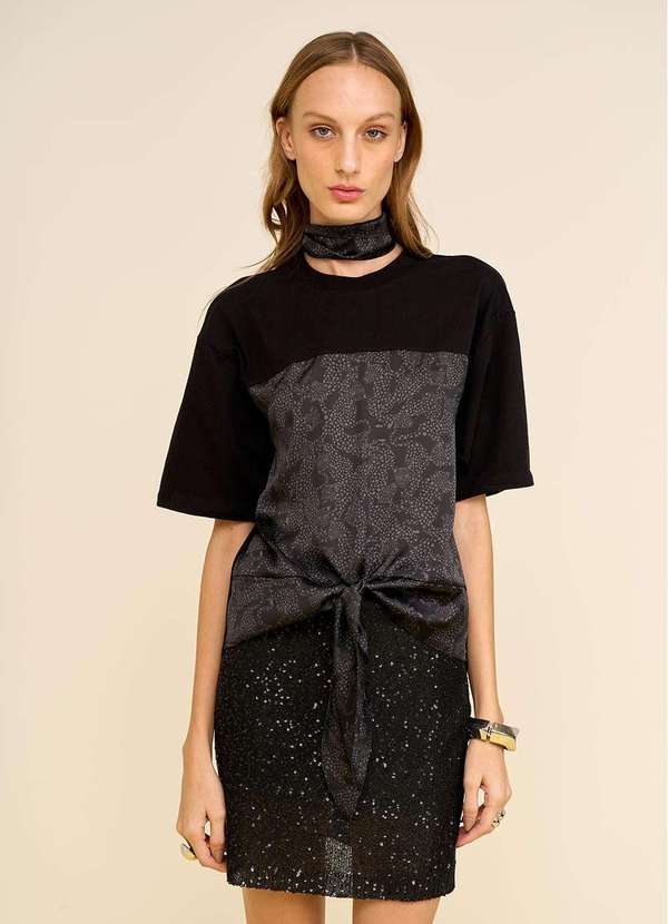 Zinco - Camiseta Zinco Solta Decote Careca Manga Curta Padrão Preto Preto 2