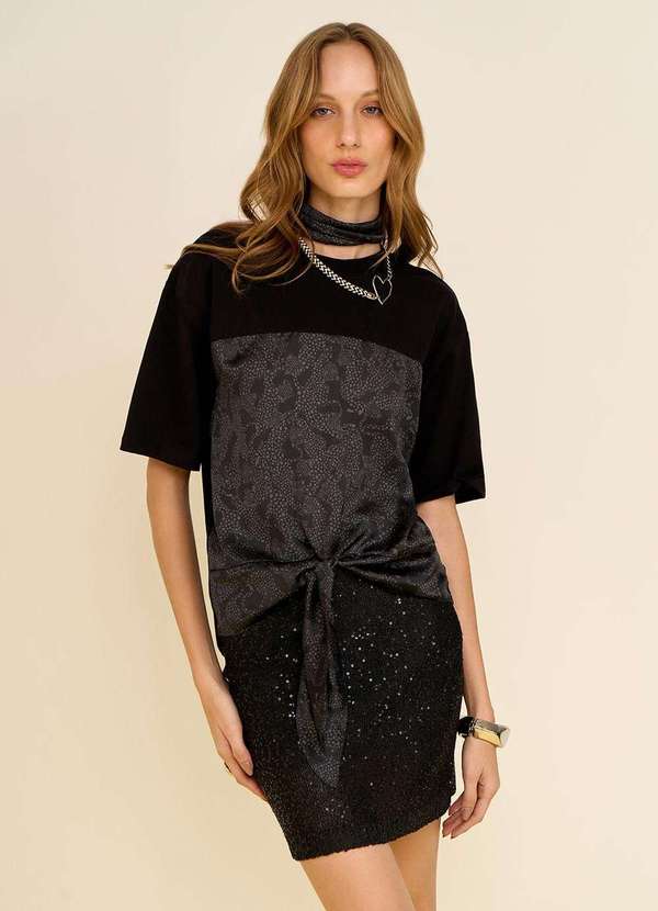 Zinco - Camiseta Zinco Solta Decote Careca Manga Curta Padrão Preto Preto 4