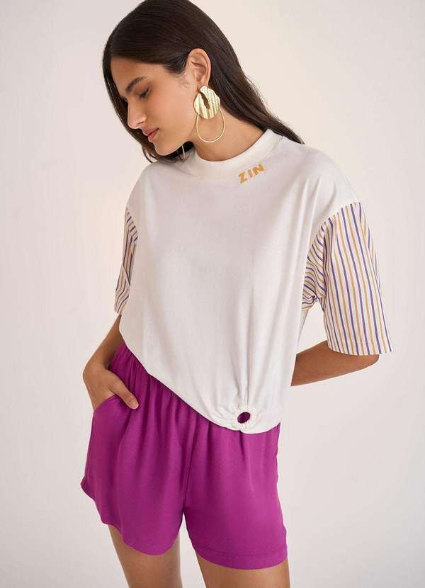 Zinco - Camiseta Zinco Solta Decote Careca Manga Curta Padrão Off White Branco