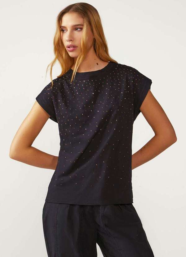 Zinco - Camiseta Zinco Solta Decote Careca Manga Curta Padrão Preto Preto