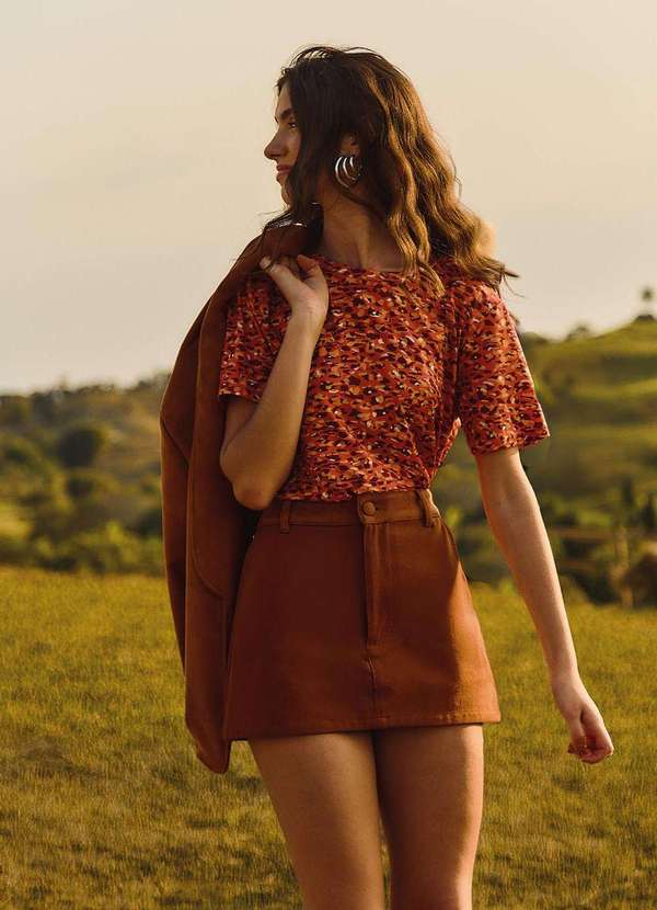 Zinco - Camiseta Zinco Solta Decote Careca Manga Curta Padrão Laranja Laranja