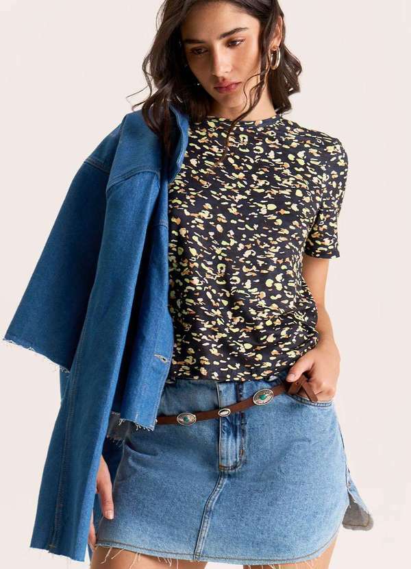 Zinco - Camiseta Zinco Solta Decote Careca Manga Curta Padrão Azul Azul