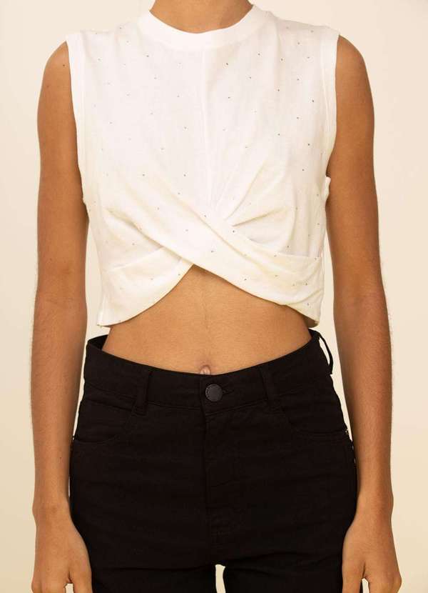 Zinco - Regata Zinco Ajustada Decote Careca Cropped Off White Branco 2