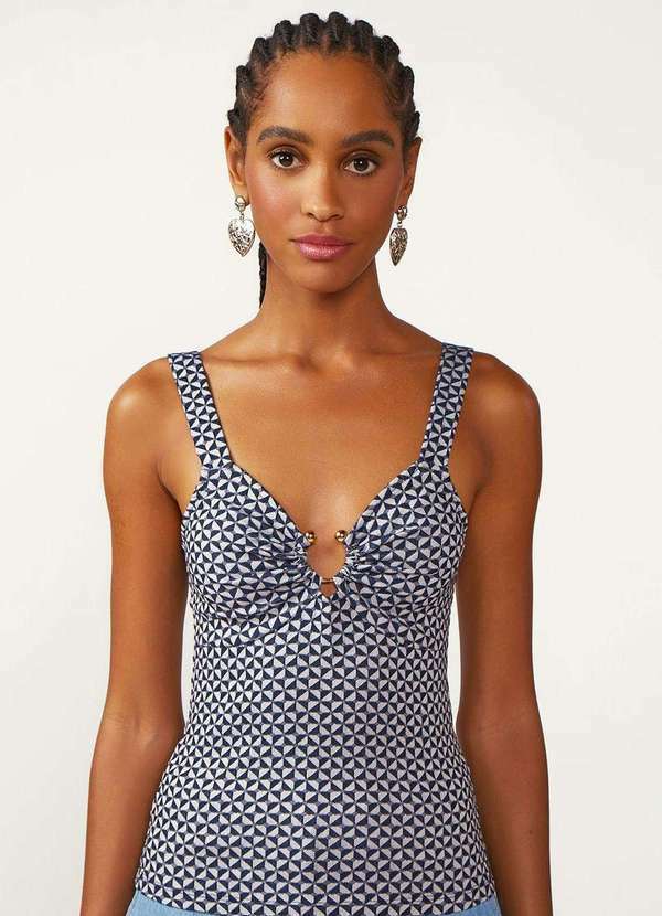 Zinco - Regata Zinco Ajustada Decote Careca Padrão Azul Azul 2