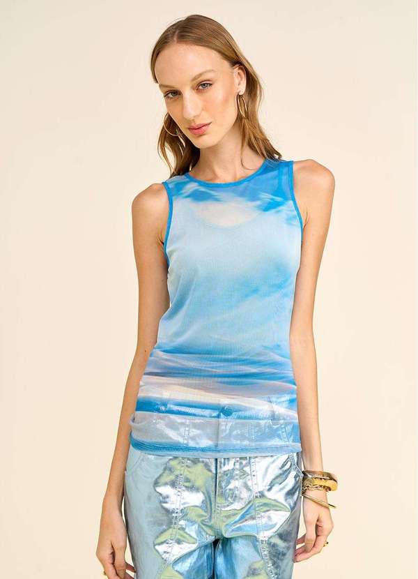 Zinco - Regata Zinco Ajustada Decote Careca Padrão Azul Azul 4