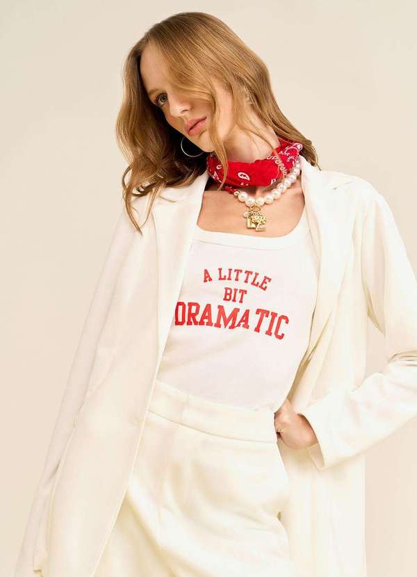 Zinco - Regata Zinco Ajustada Decote Careca Padrão Off White Branco