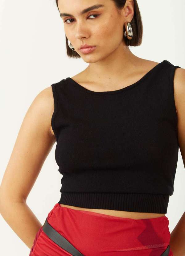 Zinco - Regata Zinco Ajustada Decote Careca Padrão Preto Preto