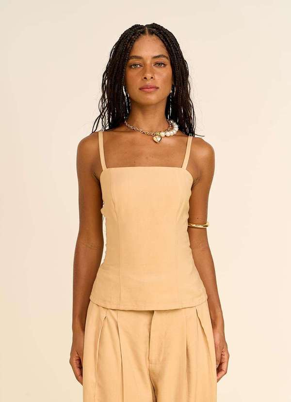 Zinco - Regata Zinco Ajustada Decote Quadrado Cropped Bege Bege 2