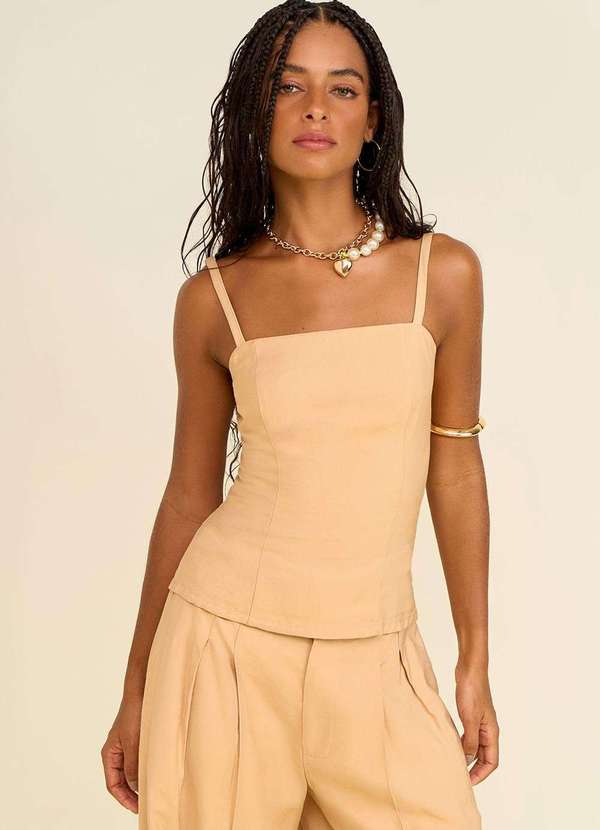 Zinco - Regata Zinco Ajustada Decote Quadrado Cropped Bege Bege 3