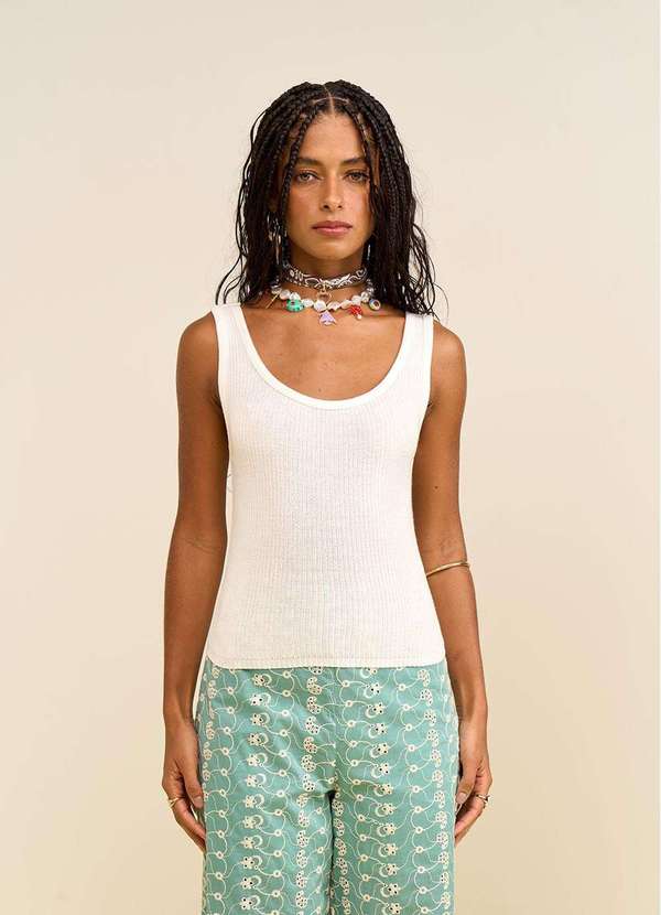 Zinco - Regata Zinco Ajustada Decote Quadrado Padrão Off White Branco 3