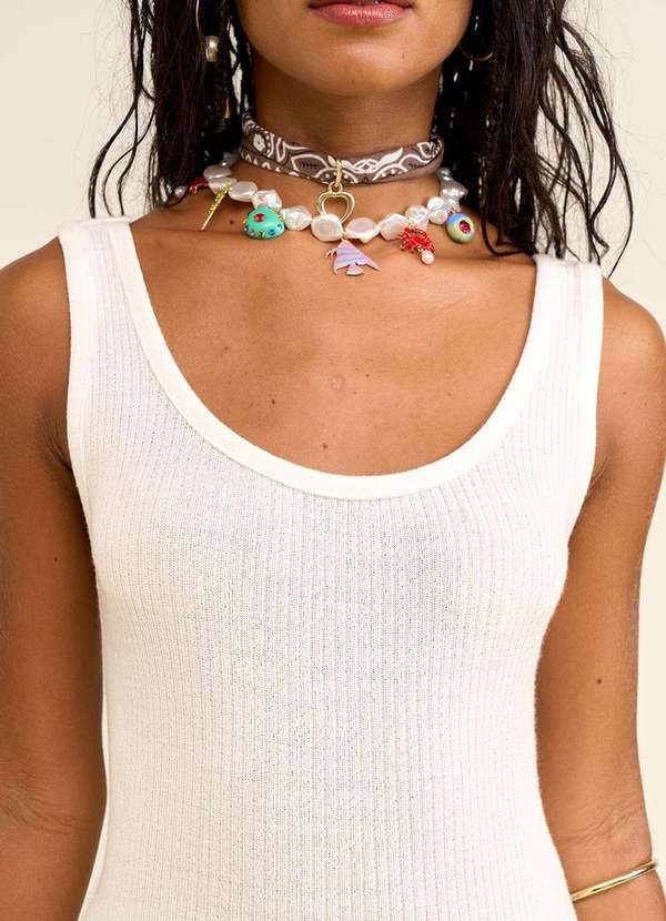 Zinco - Regata Zinco Ajustada Decote Quadrado Padrão Off White Branco 4