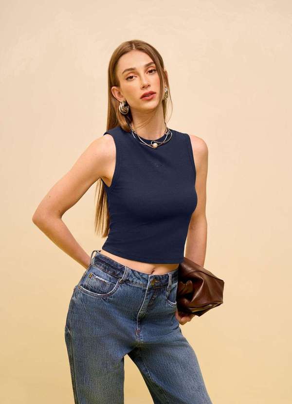 Zinco - Regata Zinco Ajustada Gola Alta Padrão Azul Escuro Azul 2