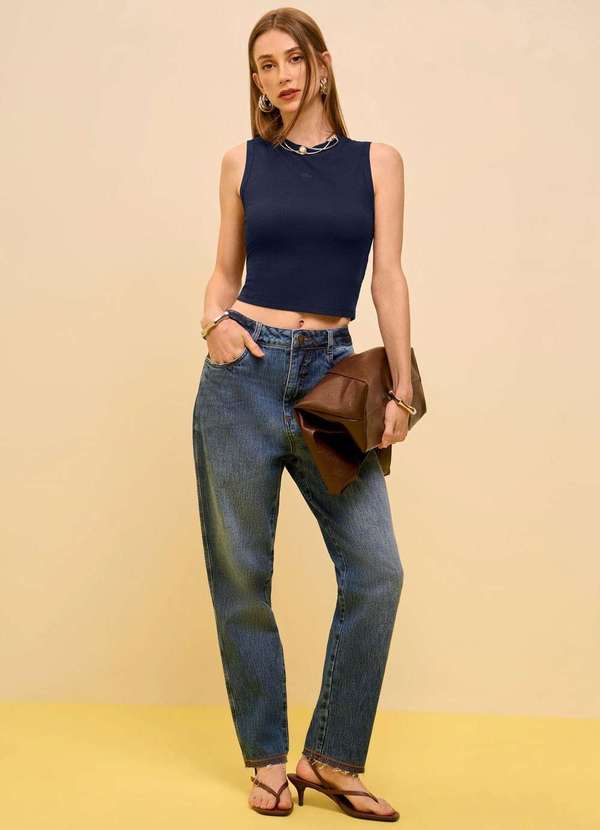 Zinco - Regata Zinco Ajustada Gola Alta Padrão Azul Escuro Azul 3