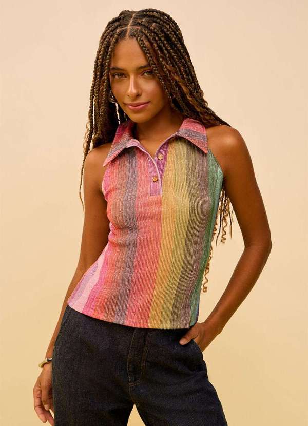 Zinco - Regata Zinco Ajustada Gola Alta Padrão Laranja Laranja