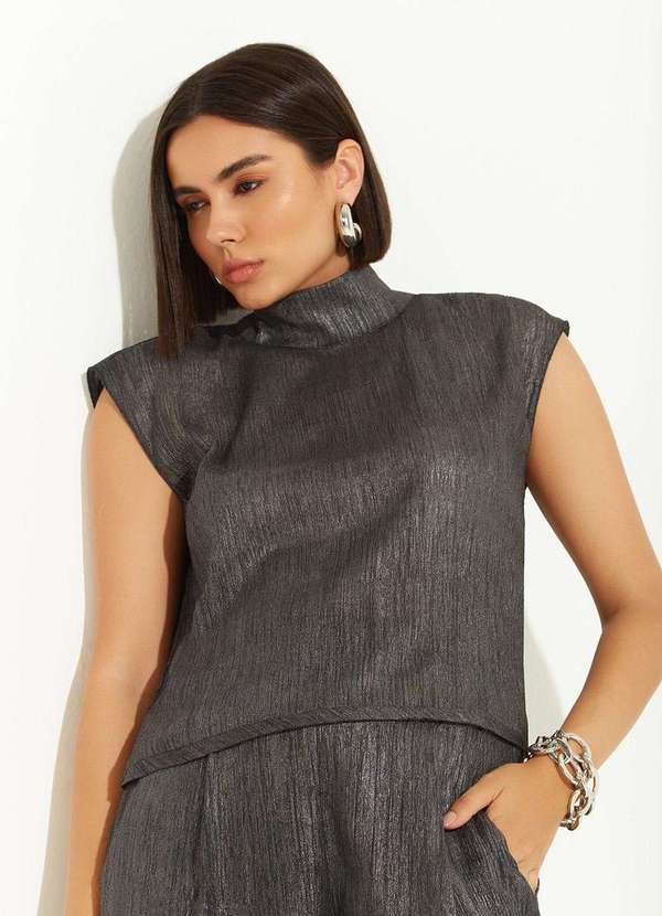 Zinco - Regata Zinco Ajustada Gola Alta Padrão Preto Preto