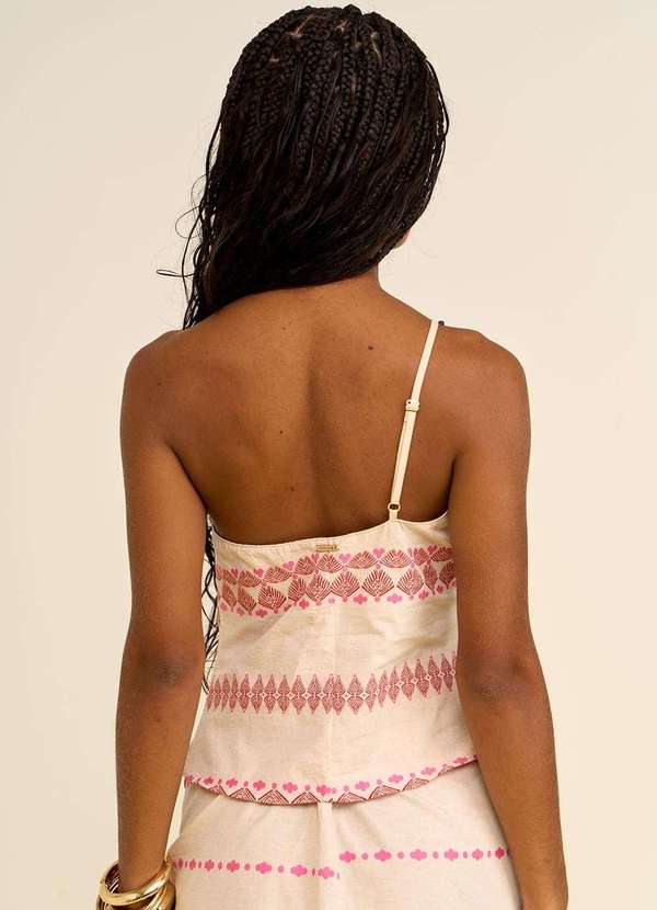 Zinco - Regata Zinco Ajustada um Ombro Só Padrão Off White Branco 2