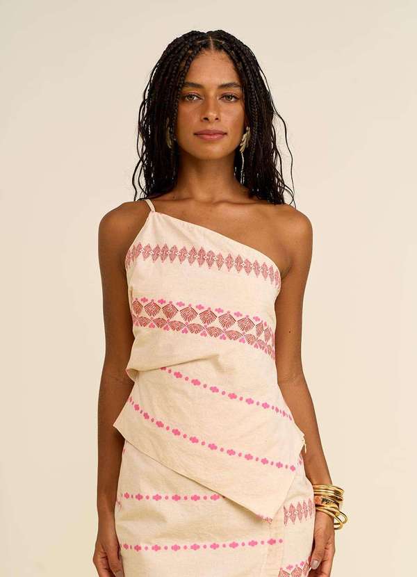 Zinco - Regata Zinco Ajustada um Ombro Só Padrão Off White Branco 3