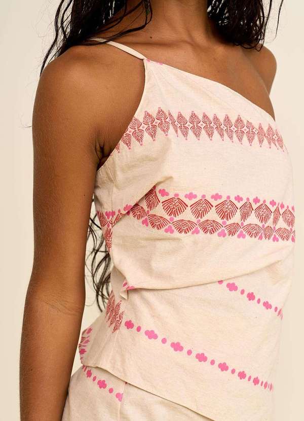 Zinco - Regata Zinco Ajustada um Ombro Só Padrão Off White Branco 4