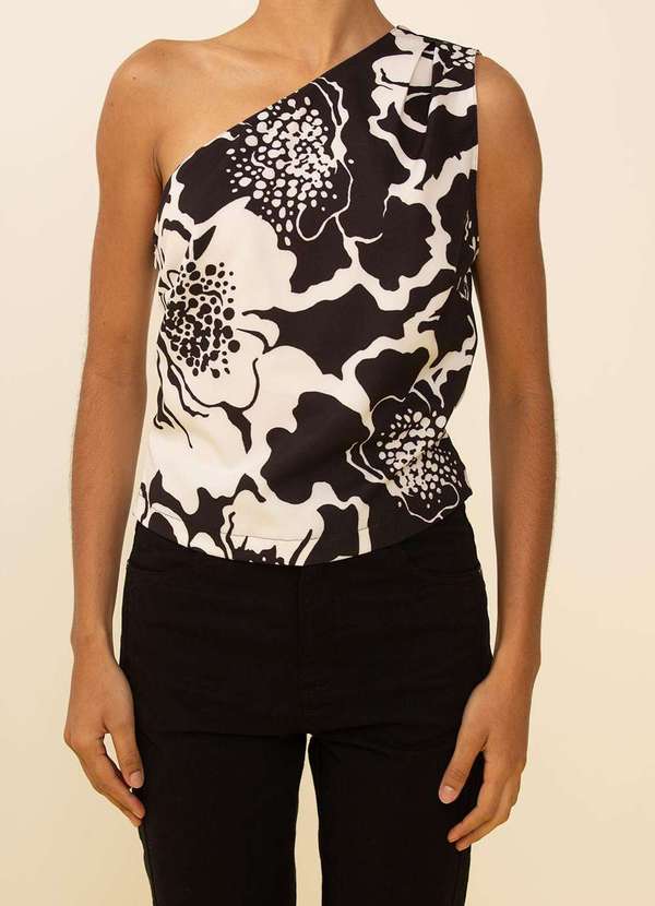 Zinco - Regata Zinco Ajustada um Ombro Só Padrão Preto Preto 2