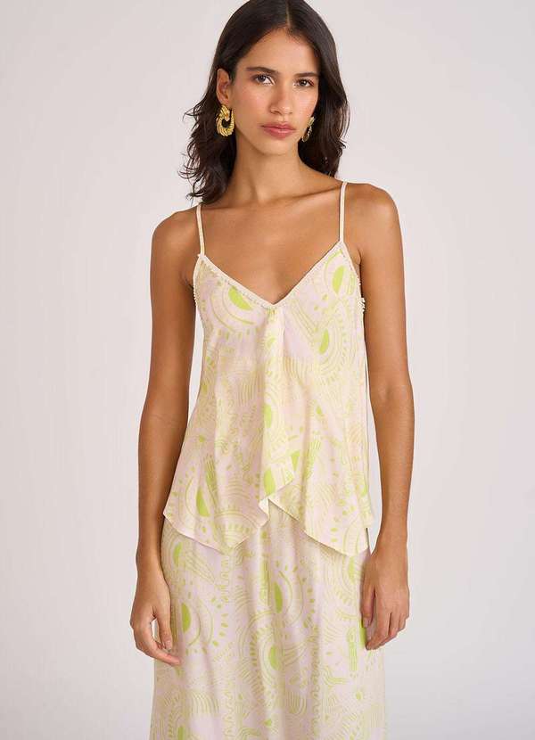 Zinco - Regata Zinco Decote V Detalhe Renda Verde Claro Verde