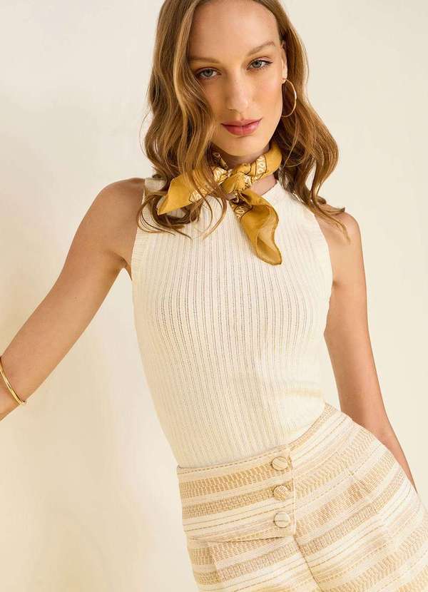 Zinco - Regata Zinco Solta Decote Careca Cropped Off White Branco 2