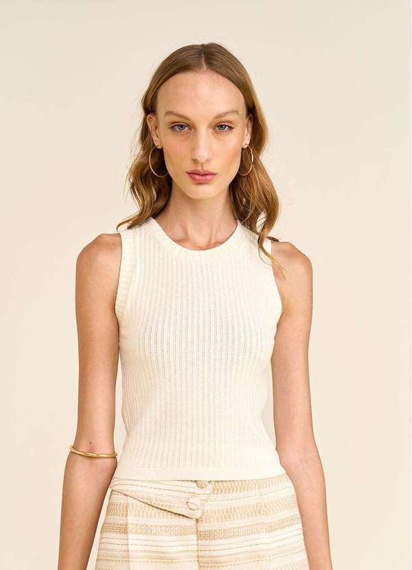 Zinco - Regata Zinco Solta Decote Careca Cropped Off White Branco 3