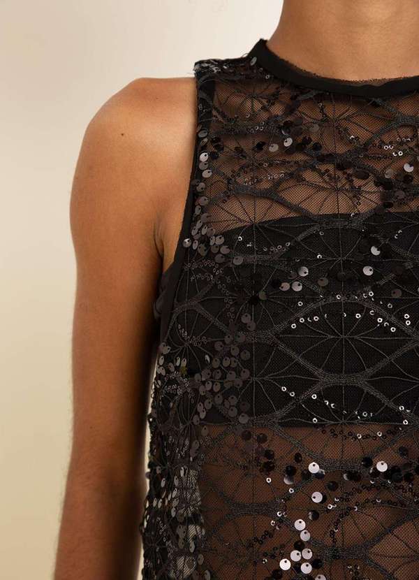 Zinco - Regata Zinco Solta Decote Careca Padrão Preto Preto