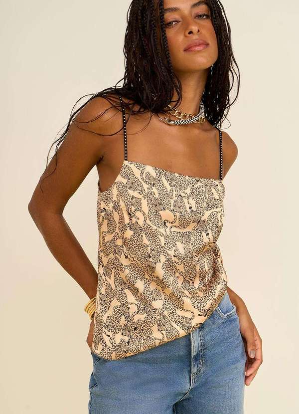 Zinco - Regata Zinco Solta Decote Quadrado Padrão Bege Bege