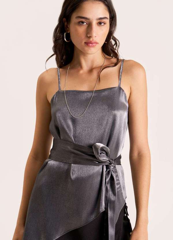 Zinco - Regata Zinco Solta Decote Quadrado Padrão Preto Preto