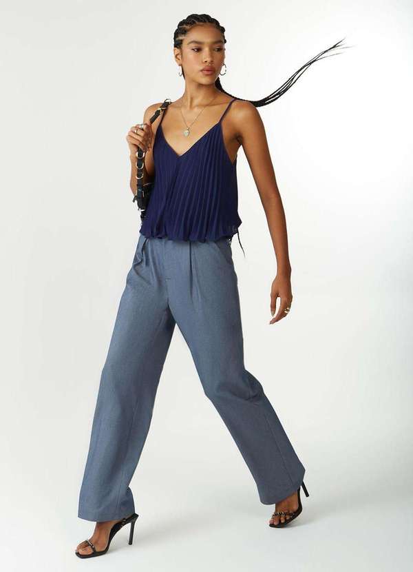 Zinco - Regata Zinco Solta Decote V Padrão Azul Azul