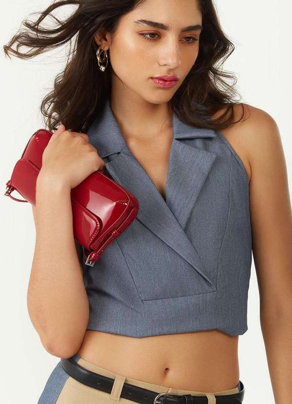 Zinco - Regata Zinco Solta Decote V Padrão Azul Azul