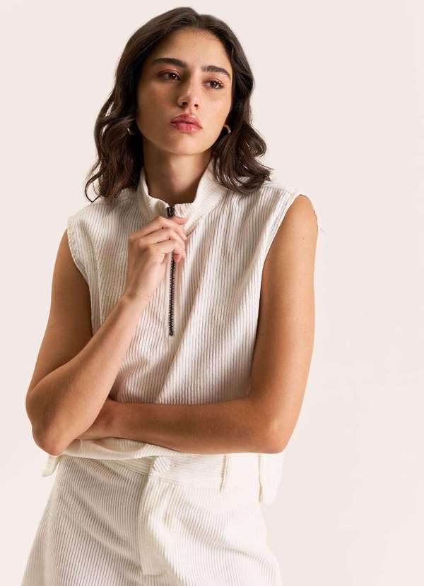 Zinco - Regata Zinco Solta Gola Alta Padrão Off White Branco