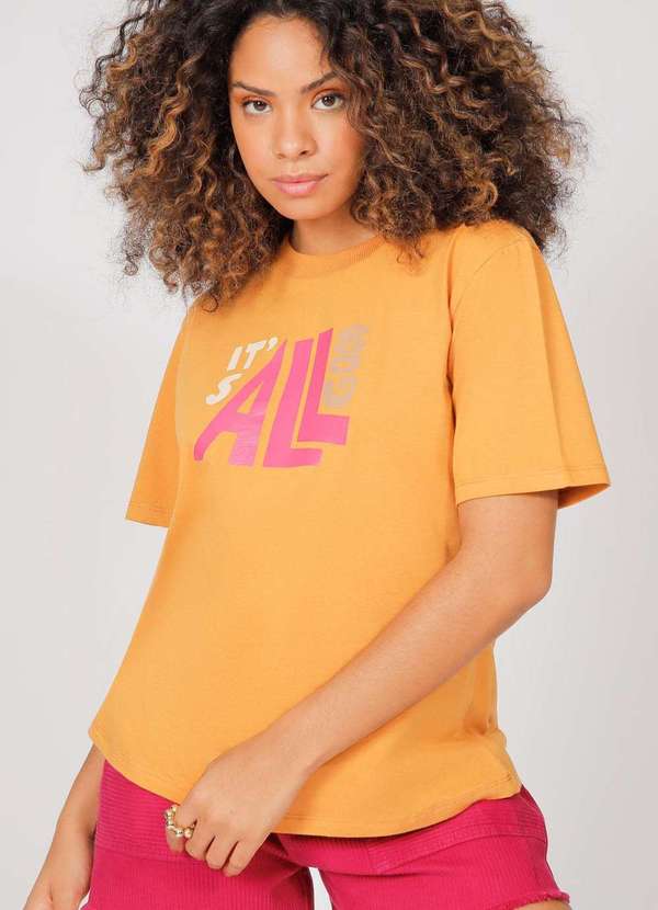Zinco - T-Shirt Zinco Decote Redondo com Silk Amarelo Amarelo