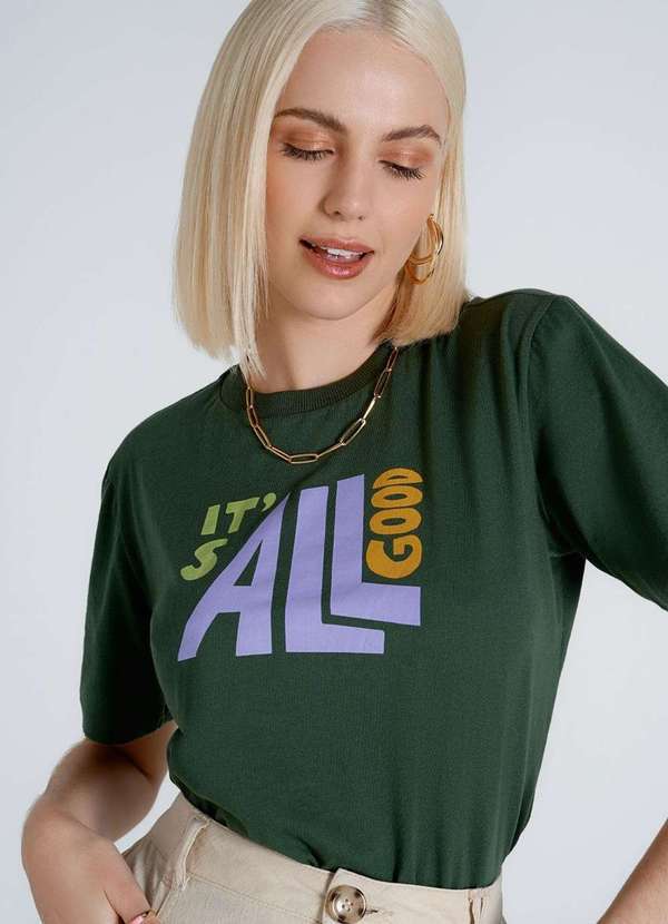 Zinco - T-Shirt Zinco Decote Redondo com Silk Verde Verde