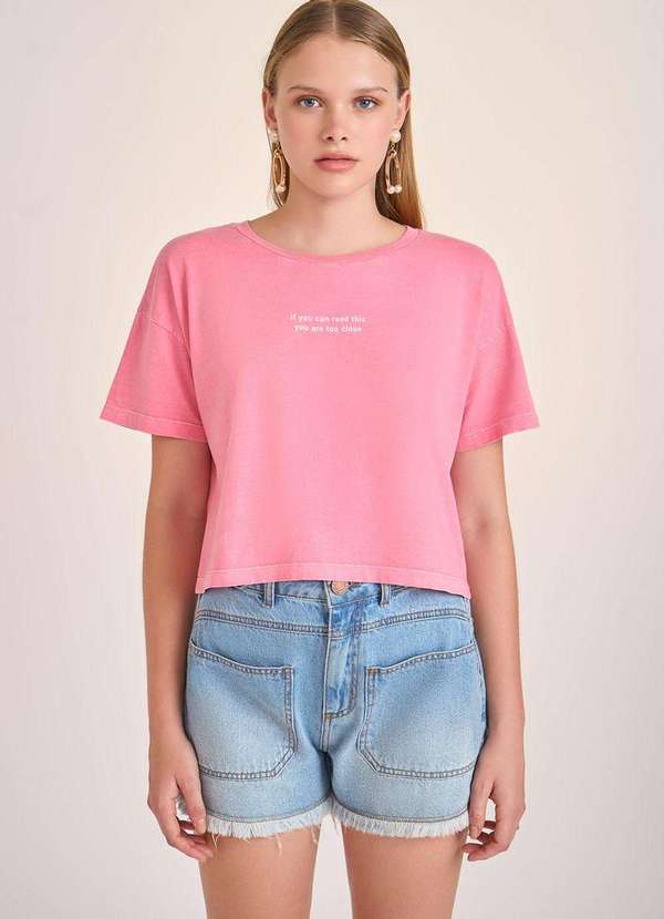 Zinco - T-Shirt Zinco Decote Redondo Cropped Rosa Rosa