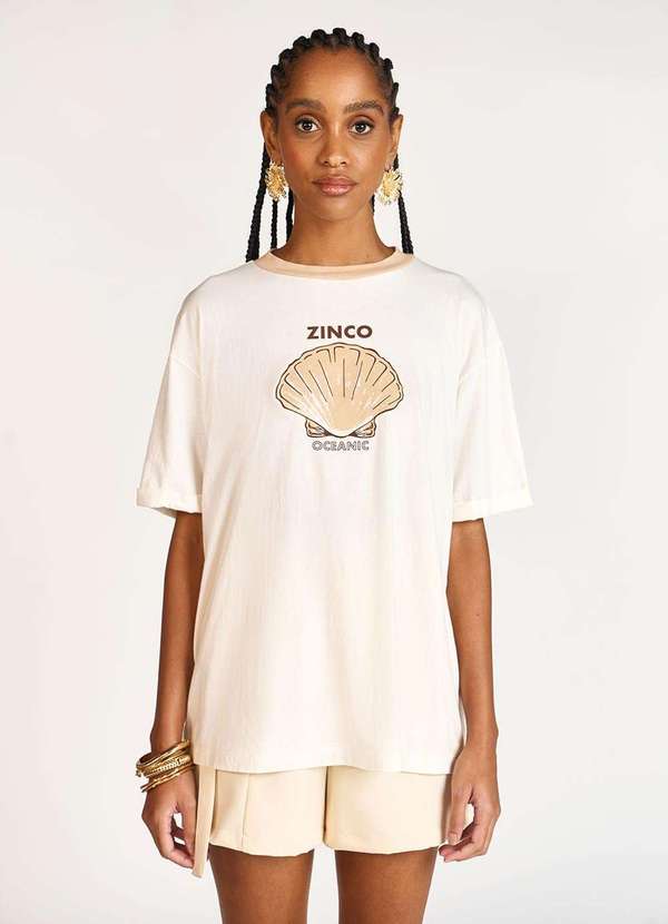 Zinco - T-Shirt Zinco Decote Redondo Oversized Off White Branco