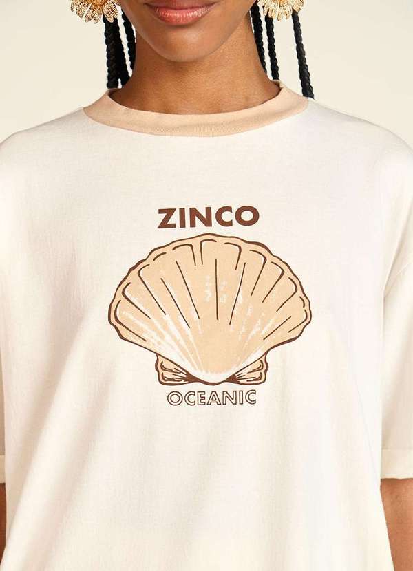 Zinco - T-Shirt Zinco Decote Redondo Oversized Off White Branco 2