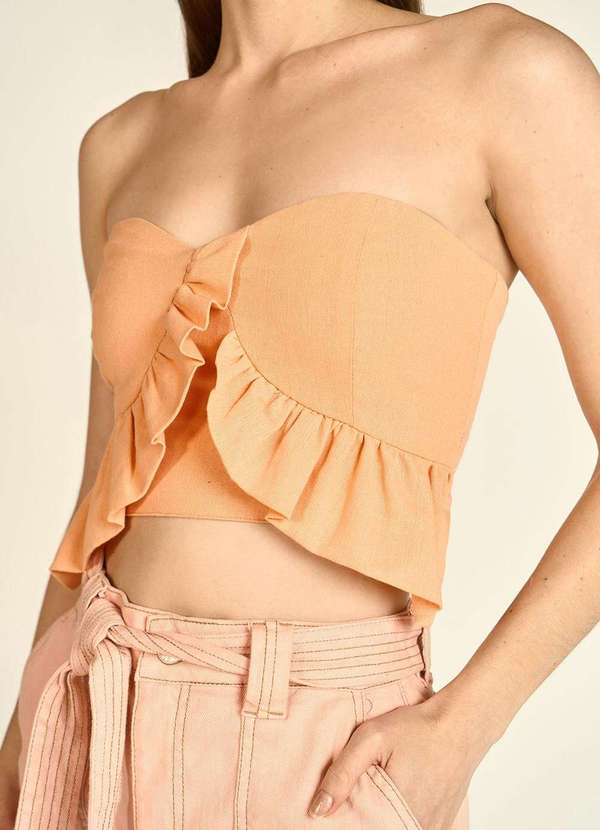 Zinco - Top Zinco Cropped Tomara que Caia com Babados Laranja Laranja 2