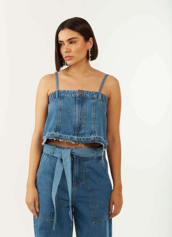 Zinco - Top Zinco Decote Reto Alça Fina Azul Azul