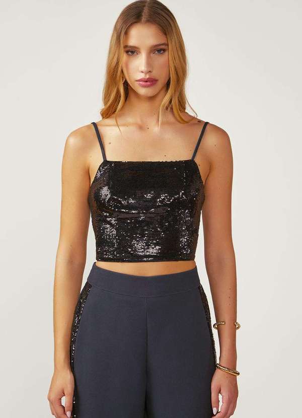 Zinco - Top Zinco Decote Reto Alça Fina Preto Preto