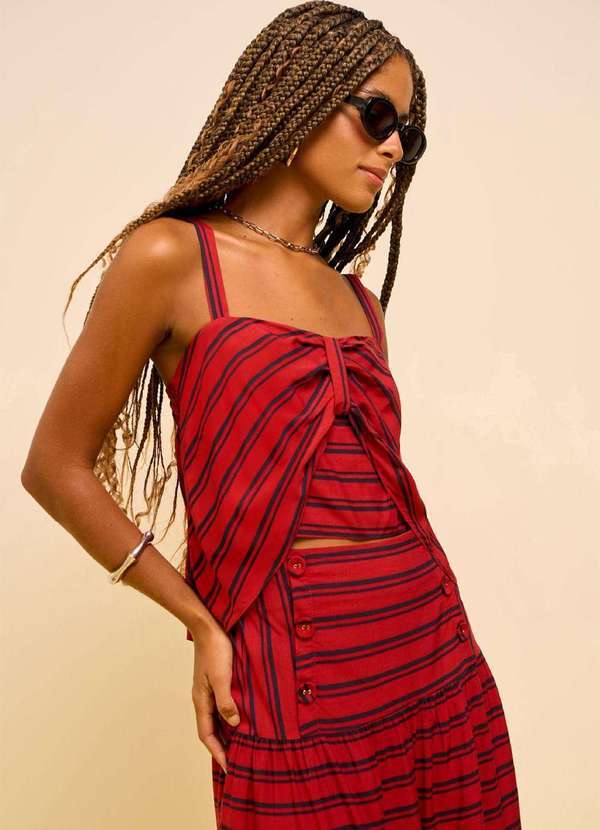 Zinco - Top Zinco Decote Reto Alça Fina Vermelho Vermelho