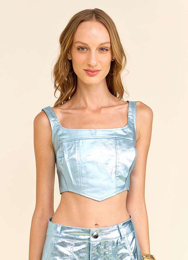 Zinco - Top Zinco Decote Reto Alça Larga Azul Azul