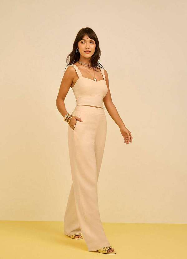 Zinco - Top Zinco Decote Reto Alça Larga Bege Bege