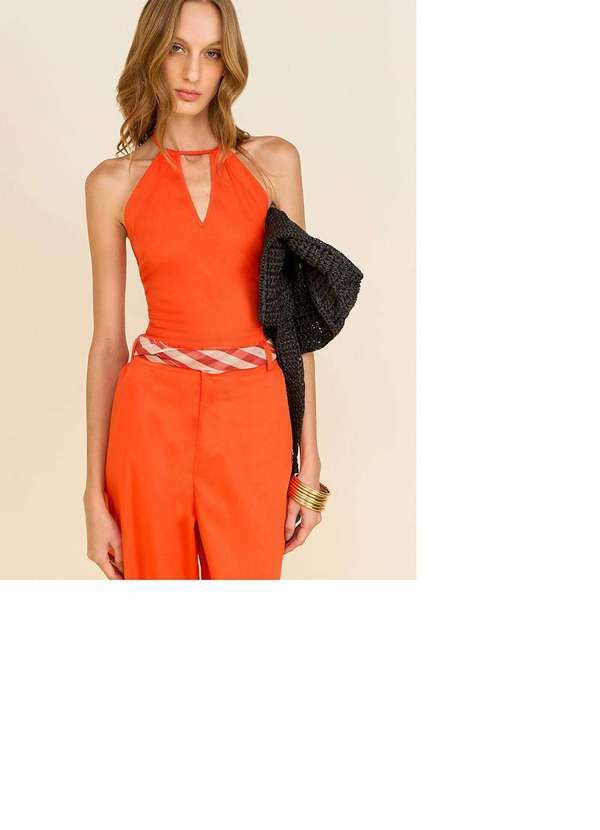 Zinco - Top Zinco Decote V sem Alça Laranja Laranja