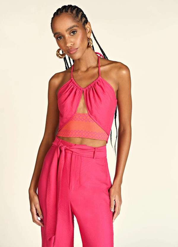 Zinco - Top Zinco Frente Única Cavado Detalhe Tricô Pink Rosa