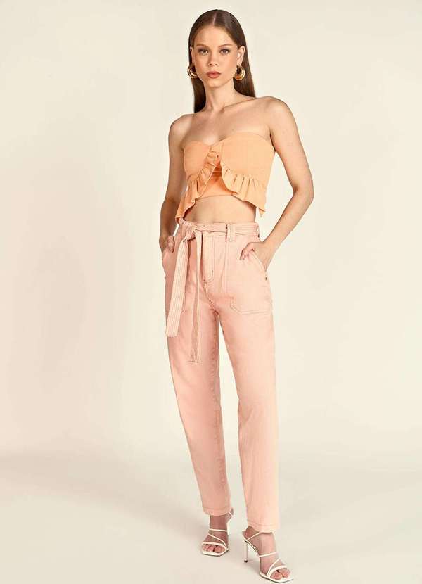 Zinco - Calça Zinco Cenoura Cós Alto com Faixa Laranja Laranja