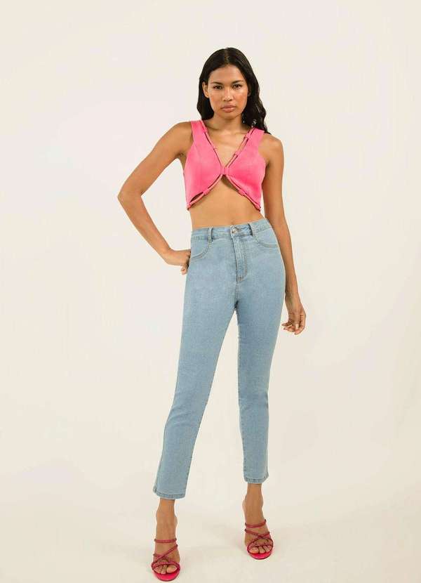 Zinco - Calça Zinco Cigarrete Cós Alto Básica Jeans Azul