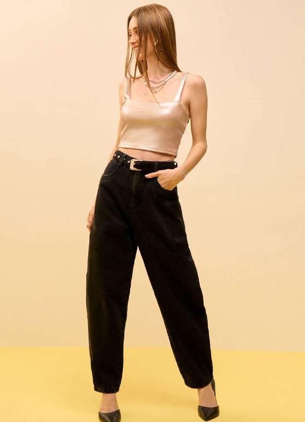 Zinco - Calça Zinco Mom Alta Preto Preto