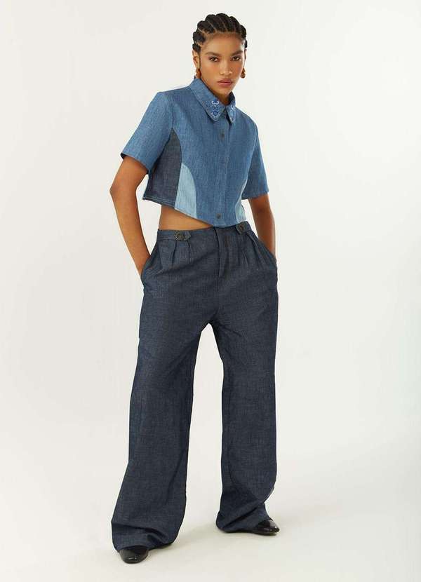 Zinco - Calça Zinco Pantalona Alta Azul Azul